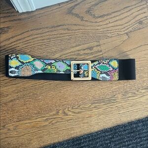 Colorful Patterned Belt with Gold Buckle